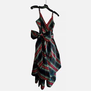J CREW Tiered Taffeta Midi Dress - Stewart Tartan Plaid - Bow Holiday Size 4